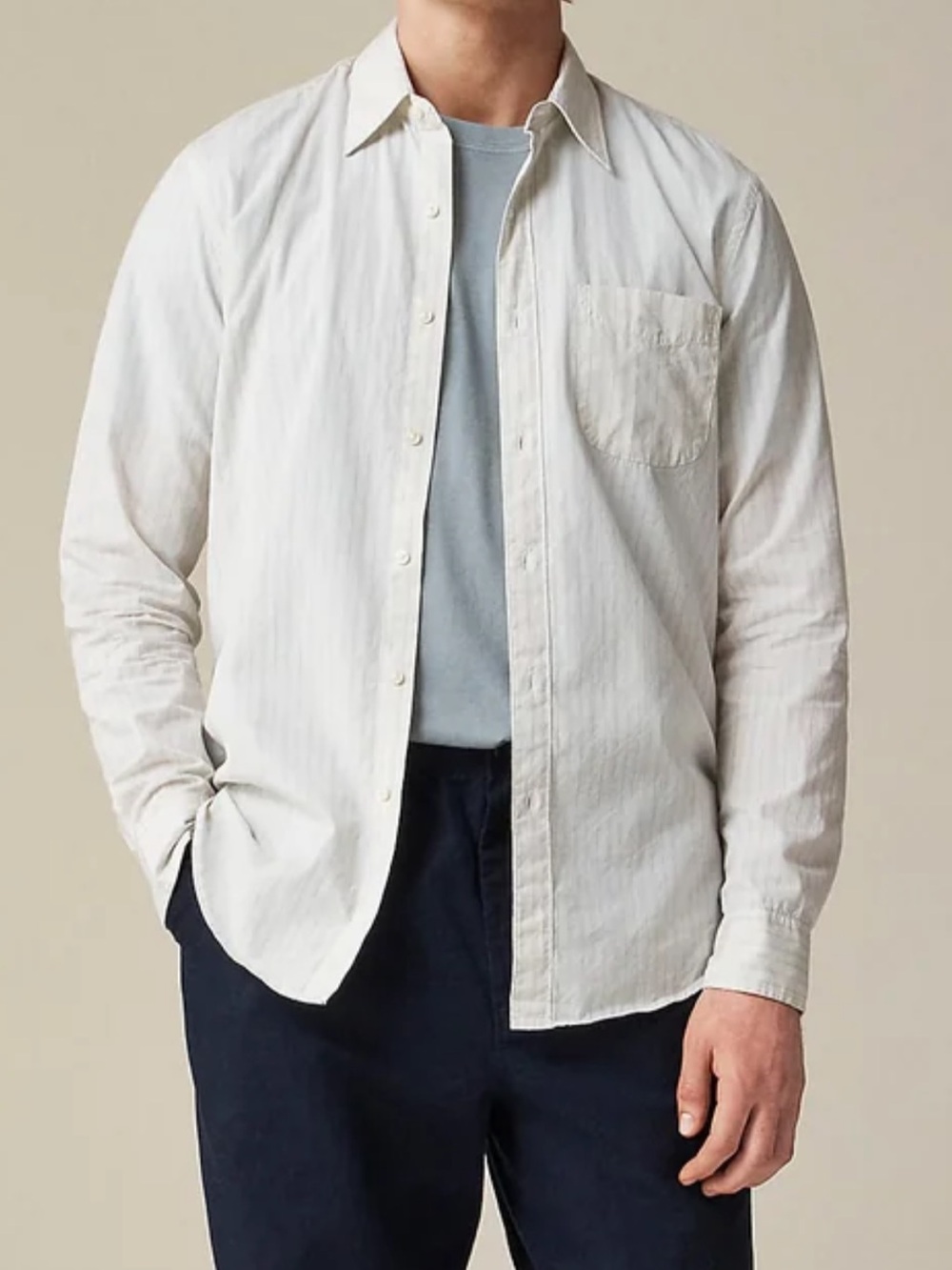 J Crew Secret Wash Classic Fit LS Button-Up Shirt Men’s XL Ivory Cotton Poplin